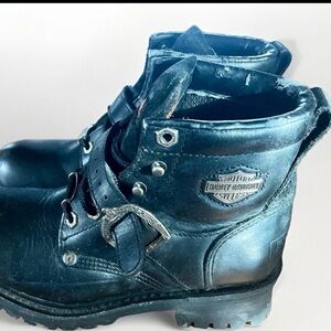 HARLEY DAVIDSON Motorcycle Boots BLACK LEATHER 81048 US W 6 Biker Boots.